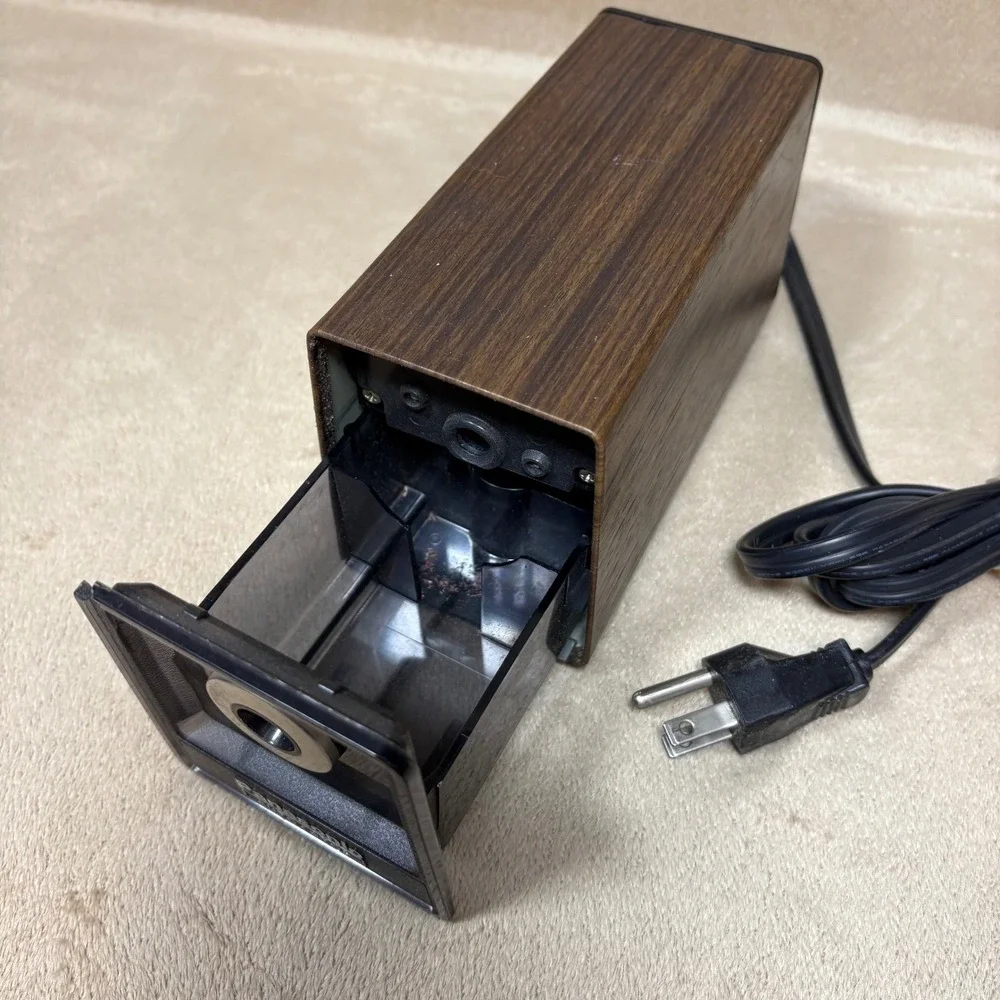 Vintage Panasonic KP-77 Auto-Stop Woodgrain Electric Pencil Sharpener Tested